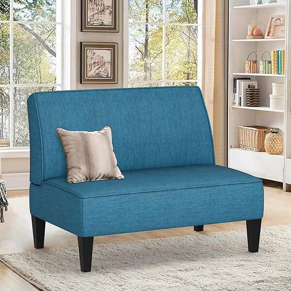 Changjie Furniture Small Loveseat Sofa Upholstered Mini Couch for Small Spaces 2-Seater Sofa Couch with Wooden Legs for Bedroom Living Room(Blue) - Image 6