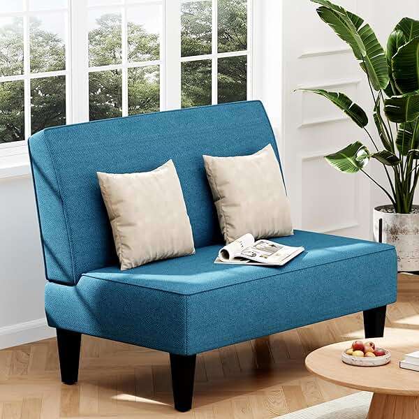 Changjie Furniture Small Loveseat Sofa Upholstered Mini Couch for Small Spaces 2-Seater Sofa Couch with Wooden Legs for Bedroom Living Room(Blue) - Image 8