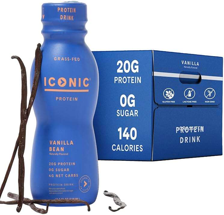Iconic Protein Drinks, Vanilla Bean (12 Pack) - Sugar Free & Low Carb - 20g Grass Fed Protein - Lactose Free, Gluten Free, Non-GMO, Kosher - Keto Friendly Protein Shakes - Image 1