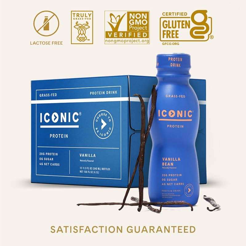 Iconic Protein Drinks, Vanilla Bean (12 Pack) - Sugar Free & Low Carb - 20g Grass Fed Protein - Lactose Free, Gluten Free, Non-GMO, Kosher - Keto Friendly Protein Shakes - Image 4