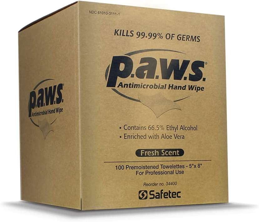 Safetec Paws Hand Wipes, 100 ct. (Individuals) Box (10 Boxes/case) - Image 1