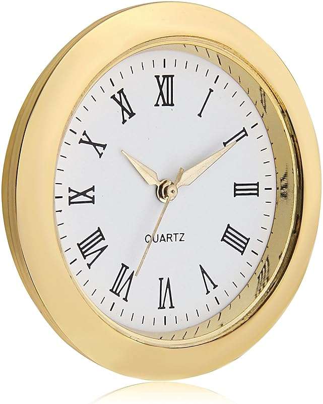 ShoppeWatch Mini Clock Insert 1 7/16" (35mm) Quartz Movement | Miniature Clock Face Insert | Small Round Fit Up White Dial Gold Tone Bezel Roman Numerals CK096GD - Image 4
