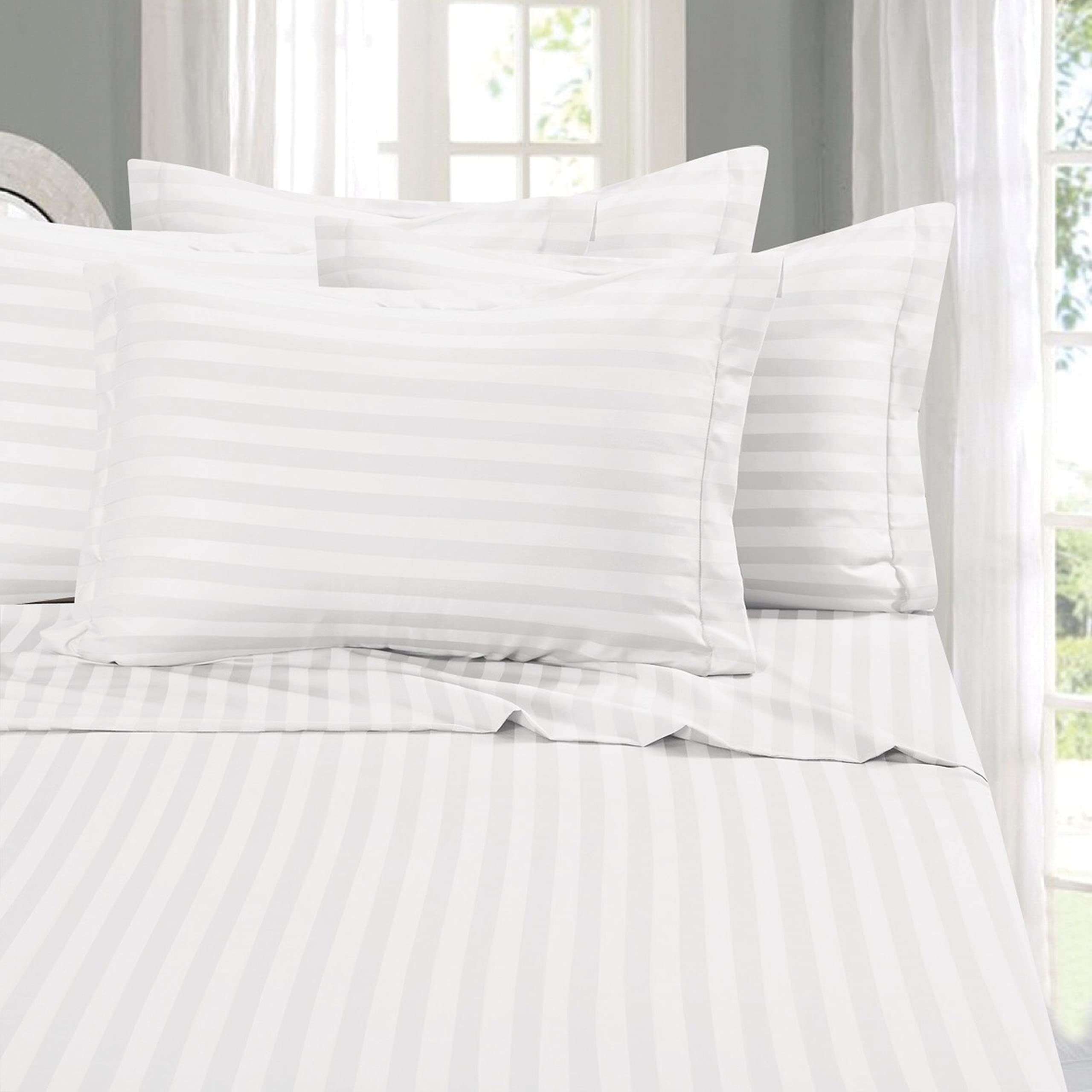 Elegant Comfort Best, Softest, Coziest 6-Piece Sheet Sets! - 1500 Premier Hotel Quality Luxurious Wrinkle Resistant 6-Piece Damask Stripe Bed Sheet Set, Queen White - Image 1
