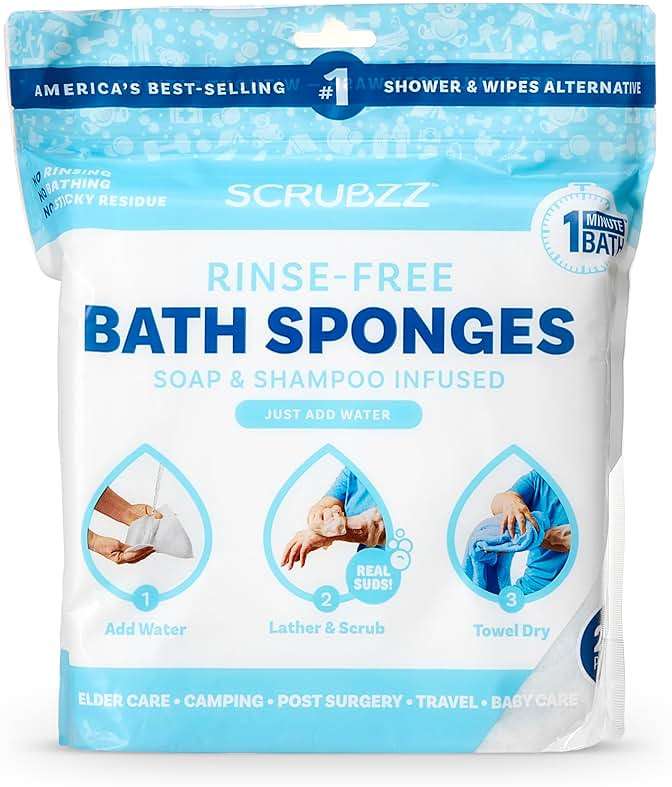 Scrubzz Disposable Rinse Free Bathing Wipes - 25 Pack - All-in-1 Single Use Shower Wipes, Simply Dampen, Lather, and Dry Without Shampoo or Rinsing - Image 1