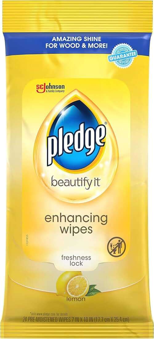 Pledge Multi-Surface Cleaner Spray and Wipes Bundle, Works on Leather, Granite, Wood, Lemon Scent (2 Count of 9.7 oz Cans, and 2 Pack of 24 Wipes) - Image 4