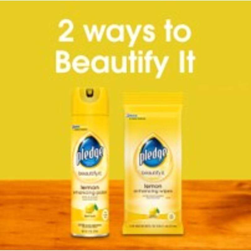 Pledge Multi-Surface Cleaner Spray and Wipes Bundle, Works on Leather, Granite, Wood, Lemon Scent (2 Count of 9.7 oz Cans, and 2 Pack of 24 Wipes) - Image 6