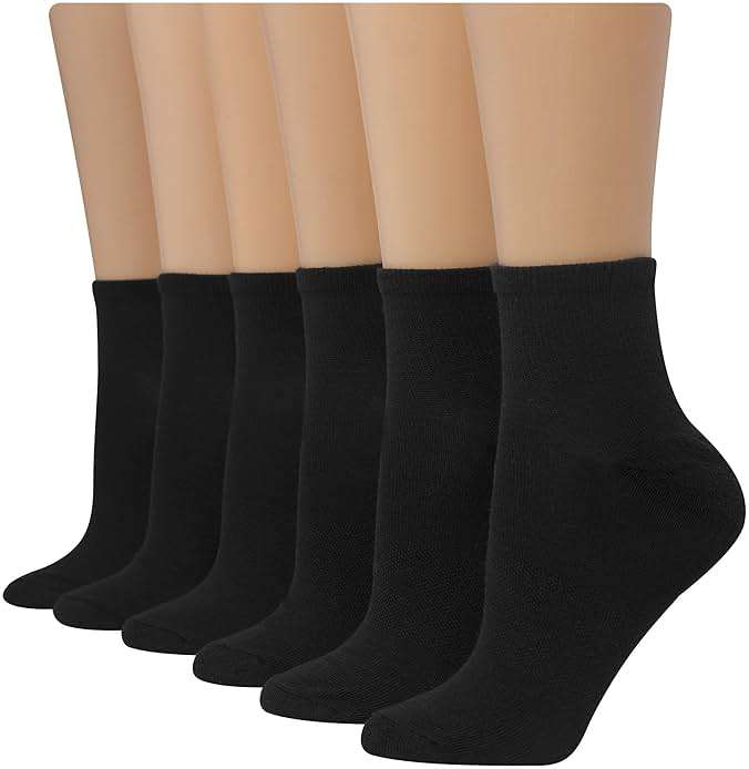 Hanes womens 6-pair Comfort Fit Ankle athletic socks, Black, 5-9 US - Image 1