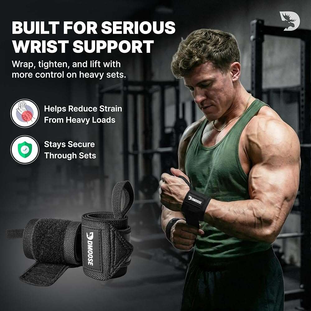 DMoose Fitness Wrist Wraps for Weightlifting 18" - Heavy Duty Gym Wrap with Hand Thumb Loop for Support & Pain Relief, USPA Approved Powerlifting, Weight Lifting Wrist Straps for Men & Women Work Out - Image 2