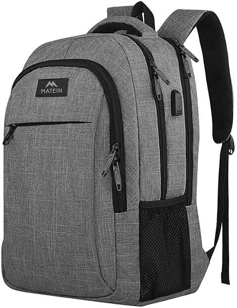 MATEIN Travel Laptop Backpack, Business Anti Theft Slim Sturdy Laptops Backpack with USB Charging Port, Water Resistant College School Computer Bag Gift for Men & Women Fits 15.6 Inch Notebook, Grey - Image 1