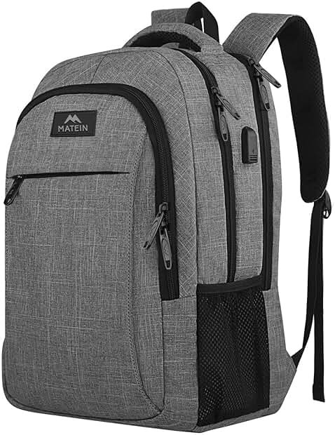 MATEIN Travel Laptop Backpack, Business Anti Theft Slim Sturdy Laptops Backpack with USB Charging Port, Water Resistant College School Computer Bag Gift for Men & Women Fits 15.6 Inch Notebook, Grey - Product Image