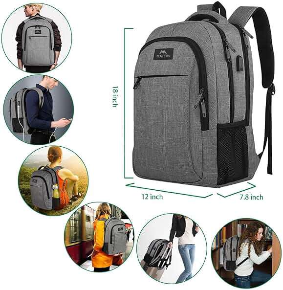 MATEIN Travel Laptop Backpack, Business Anti Theft Slim Sturdy Laptops Backpack with USB Charging Port, Water Resistant College School Computer Bag Gift for Men & Women Fits 15.6 Inch Notebook, Grey - Image 5