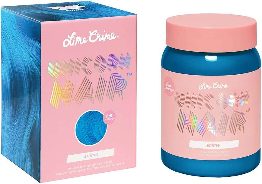 Lime Crime Unicorn Hair Dye Full Coverage, Anime (Candy Blue) - Vegan and Cruelty Free Semi-Permanent Hair Color Conditions & Moisturizes - Temporary Blue Hair Dye With Sugary Citrus Vanilla Scent - Image 1