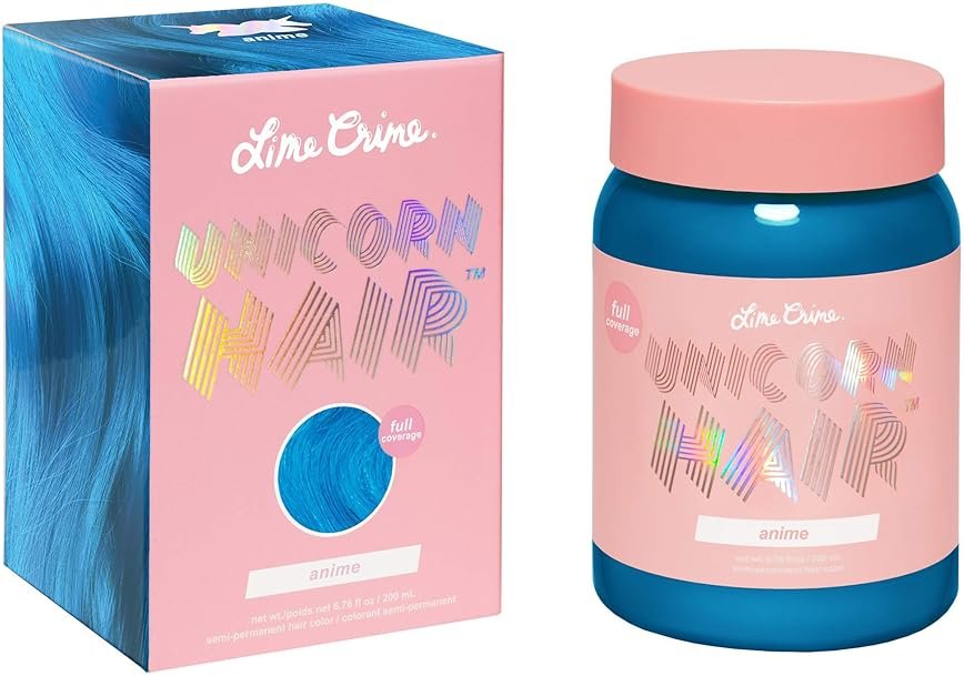 Lime Crime Unicorn Hair Dye Full Coverage, Anime (Candy Blue) - Vegan and Cruelty Free Semi-Permanent Hair Color Conditions & Moisturizes - Temporary Blue Hair Dye With Sugary Citrus Vanilla Scent - Product Image