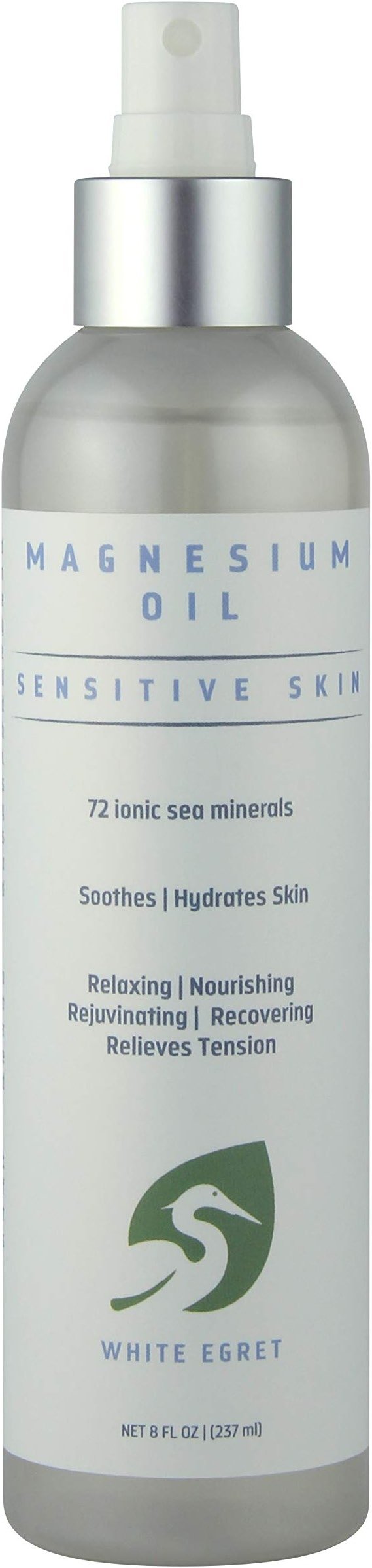 White Egret | Magnesium Oil Spray Sensitive Skin with 72 Ionic sea Minerals | Soothing, Nourishing, rejuvenating and Recovering Properties | 8 Fl Oz - Product Image