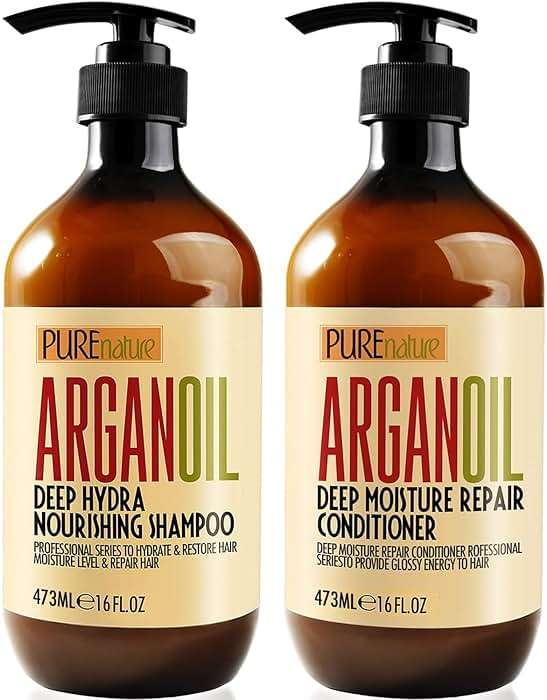 Argan Oil Shampoo and Conditioner Set - Sulfate Free Moroccan Care with Keratin - For Curly, Straight, Dry and Damaged Hair - Moisturizing, Hydrating, Anti Frizz Salon Technology - Image 1