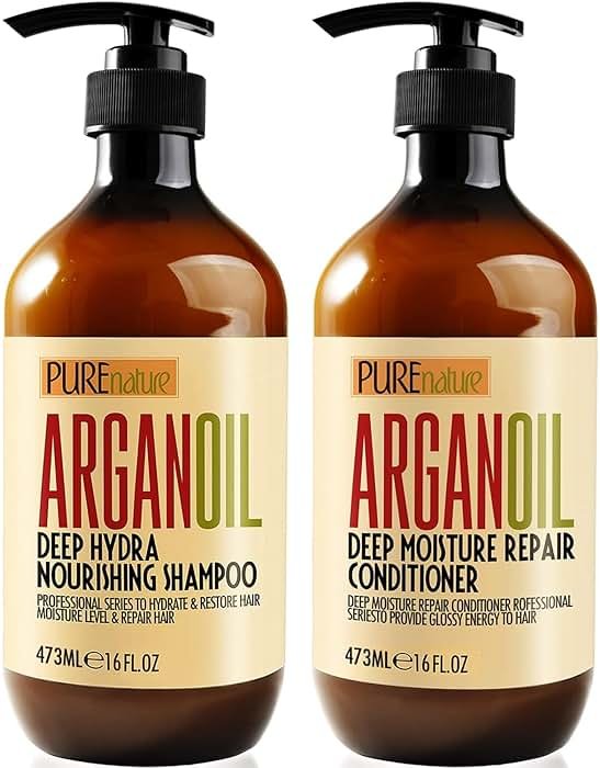 Argan Oil Shampoo and Conditioner Set - Sulfate Free Moroccan Care with Keratin - For Curly, Straight, Dry and Damaged Hair - Moisturizing, Hydrating, Anti Frizz Salon Technology - Product Image