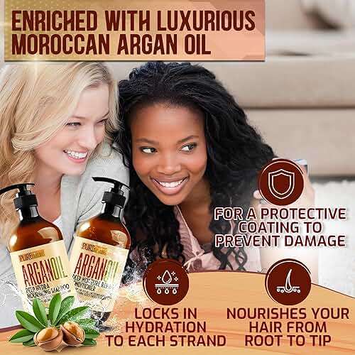 Argan Oil Shampoo and Conditioner Set - Sulfate Free Moroccan Care with Keratin - For Curly, Straight, Dry and Damaged Hair - Moisturizing, Hydrating, Anti Frizz Salon Technology - Image 2