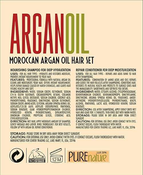 Argan Oil Shampoo and Conditioner Set - Sulfate Free Moroccan Care with Keratin - For Curly, Straight, Dry and Damaged Hair - Moisturizing, Hydrating, Anti Frizz Salon Technology - Image 7