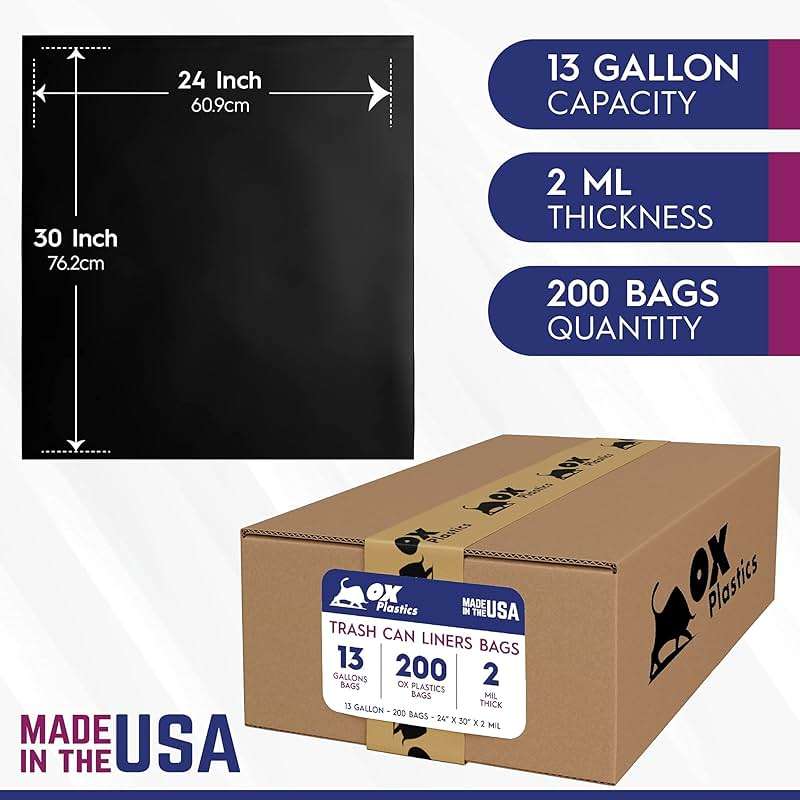OX Plastics Black Trash Bags - Heavy Duty Garbage Bags, Extra Thick Unscented Large Trash Can Liners for Home, Outdoor, and Commercial Use - 13 Gallon, 200 Count - Image 2