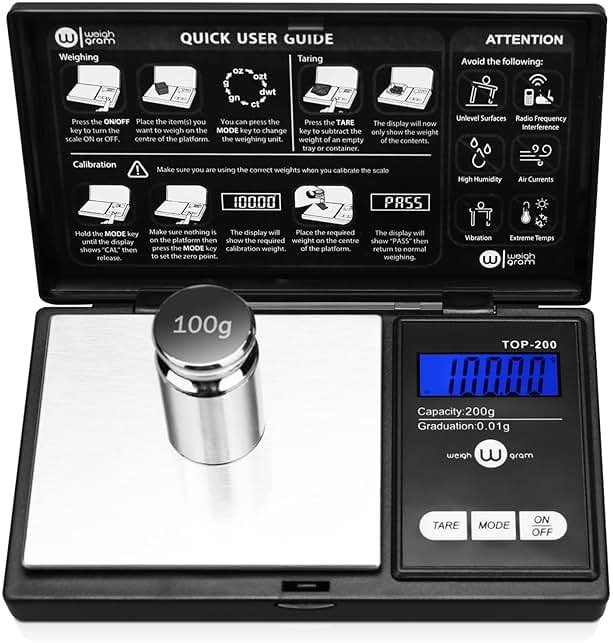 Weigh Gram 200g Digital Pocket Gram Scale 0.01g Accuracy, 200g x 0.01g Mini Digital Grams Scale, Small Food Scale, Jewelry Scale, Ounces Grains Scale With100g Calibration Weight - Product Image