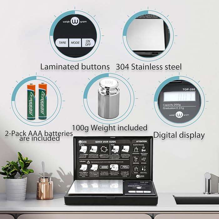 Weigh Gram 200g Digital Pocket Gram Scale 0.01g Accuracy, 200g x 0.01g Mini Digital Grams Scale, Small Food Scale, Jewelry Scale, Ounces Grains Scale With100g Calibration Weight - Image 3