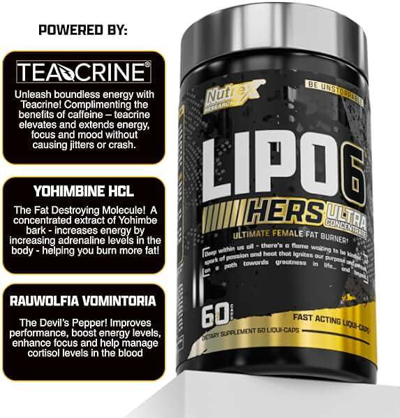 Lipo-6 Black Hers Ultra Concentrate | Weight Loss Pills for Women | Fat Burner, Appetite Suppressant, Metabolism Booster for Weight Loss + Hair, Skin, & Nails Support | 60 Diet Pills - Image 3
