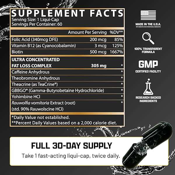 Lipo-6 Black Hers Ultra Concentrate | Weight Loss Pills for Women | Fat Burner, Appetite Suppressant, Metabolism Booster for Weight Loss + Hair, Skin, & Nails Support | 60 Diet Pills - Image 4