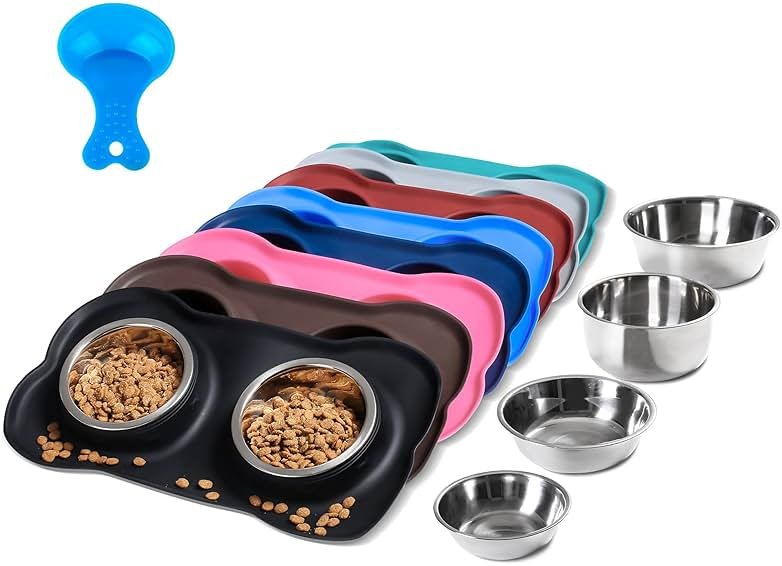 Hubulk Pet Dog Bowls 2 Stainless Steel Dog Bowl with No Spill Non-Skid Silicone Mat + Pet Food Scoop Water and Food Feeder Bowls for Feeding Small Medium Large Dogs Cats Puppies (S, Black) - Product Image