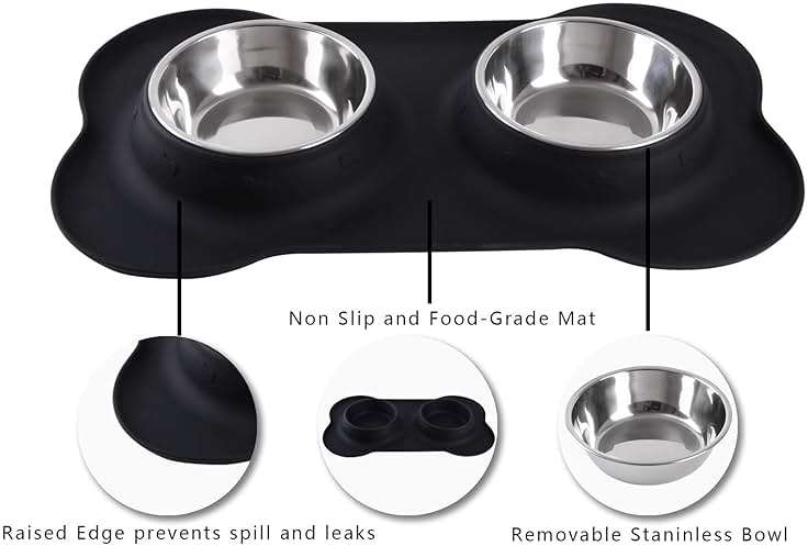 Hubulk Pet Dog Bowls 2 Stainless Steel Dog Bowl with No Spill Non-Skid Silicone Mat + Pet Food Scoop Water and Food Feeder Bowls for Feeding Small Medium Large Dogs Cats Puppies (S, Black) - Image 3