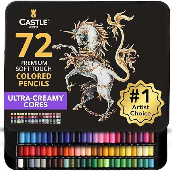 Castle Art Supplies Colored Pencils Set | 72 Premium Soft Core Colored Leads for Adult Artists | Organized in Presentation Tin Case - Image 1