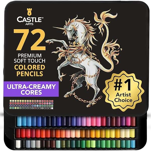 Castle Art Supplies Colored Pencils Set | 72 Premium Soft Core Colored Leads for Adult Artists | Organized in Presentation Tin Case - Product Image