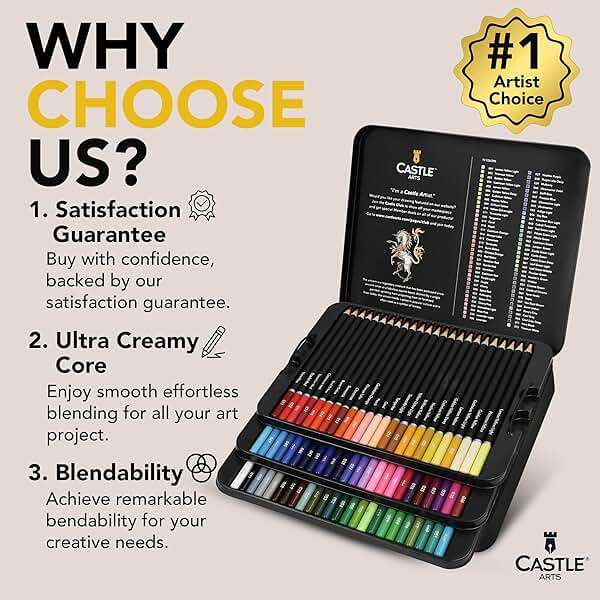 Castle Art Supplies Colored Pencils Set | 72 Premium Soft Core Colored Leads for Adult Artists | Organized in Presentation Tin Case - Image 2
