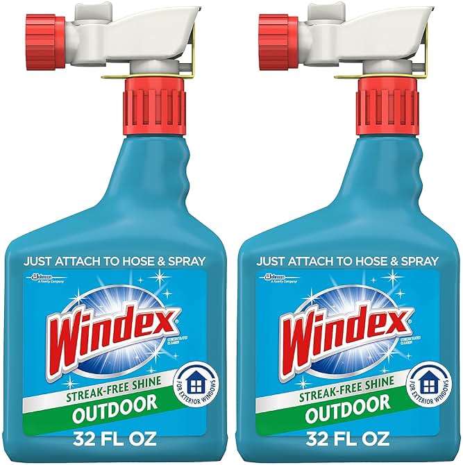 Windex Outdoor Window and Glass Cleaner for Hose Ammonia Free, Concentrated Formula for Deep Outdoor Clean, Patio Cleaner, Compatible With All Hoses, 32 Fl Oz (Pack of 2) - Image 1