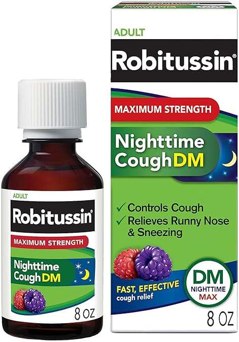 Robitussin Maximum Strength Nighttime Cough DM Max, Adult Formula, Berry Flavor - 8 Fl Oz Bottle - Image 1