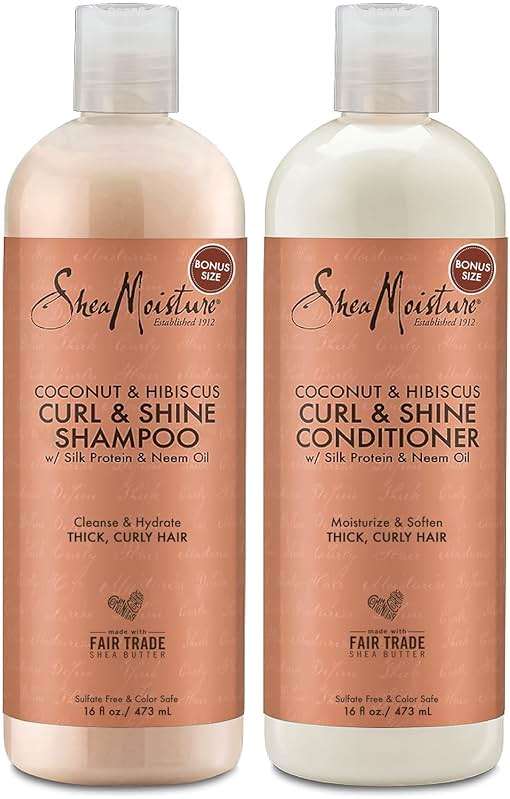 SheaMoisture Coconut & Hibiscus Curl & Shine Shampoo & Conditioner for Bouncy Curls, Frizz Control, 16 Oz Ea - Image 1