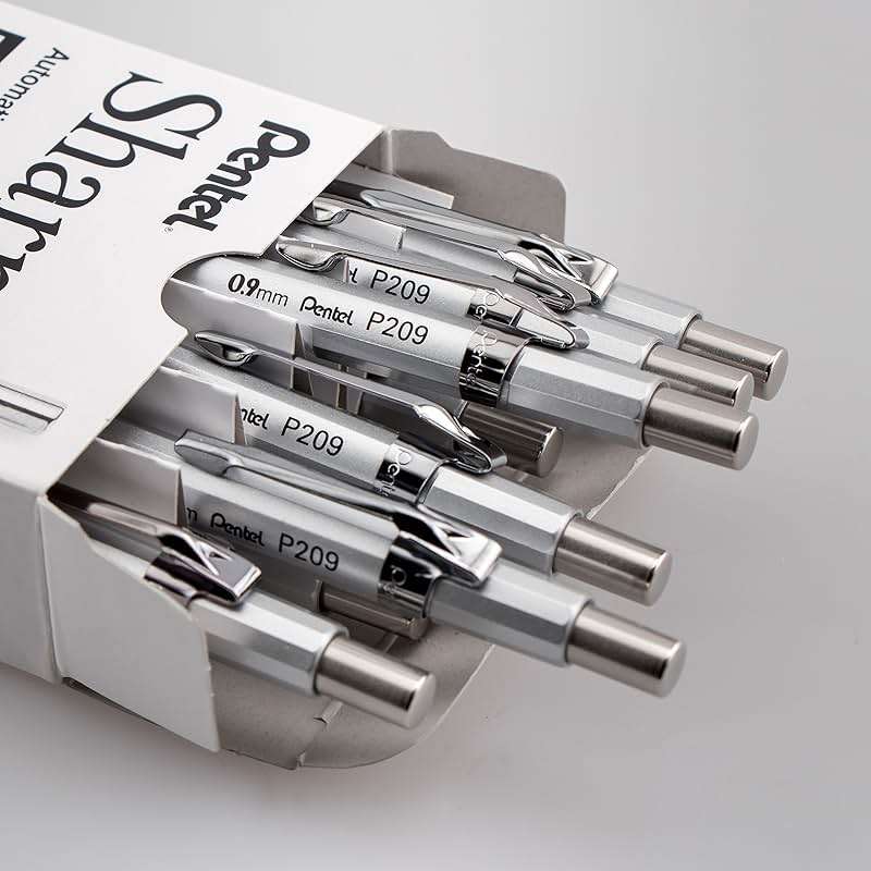 Pentel Sharp Mechanical Pencil, (0.9mm), Metallic Silver Barrel, Box of 12 (P209Z) - Image 2