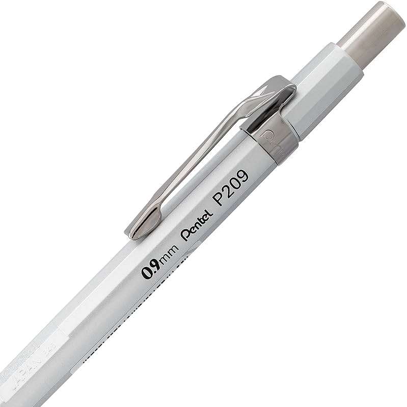 Pentel Sharp Mechanical Pencil, (0.9mm), Metallic Silver Barrel, Box of 12 (P209Z) - Image 4