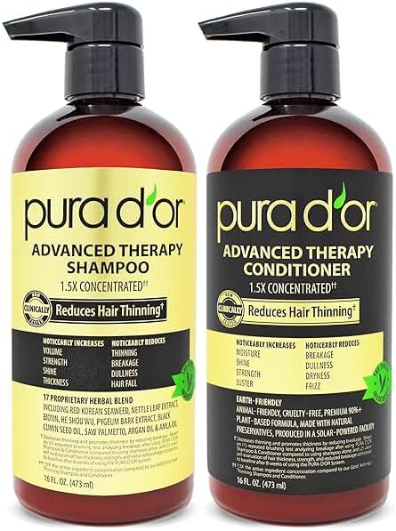 PURA D'OR Advanced Therapy Biotin Shampoo & Hair Regrowth Conditioner Set For Hair Thinning, CLINICALLY TESTED Effective Thickening Results, For Women & Men, Invigorating Forest Scent, 16oz x2 - Product Image