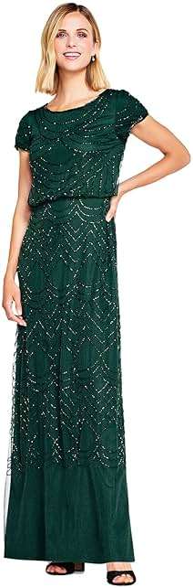 Adrianna Papell Womens Short Sleeve Blouson Beaded Gown - Image 1