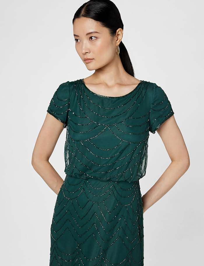 Adrianna Papell Womens Short Sleeve Blouson Beaded Gown - Image 2