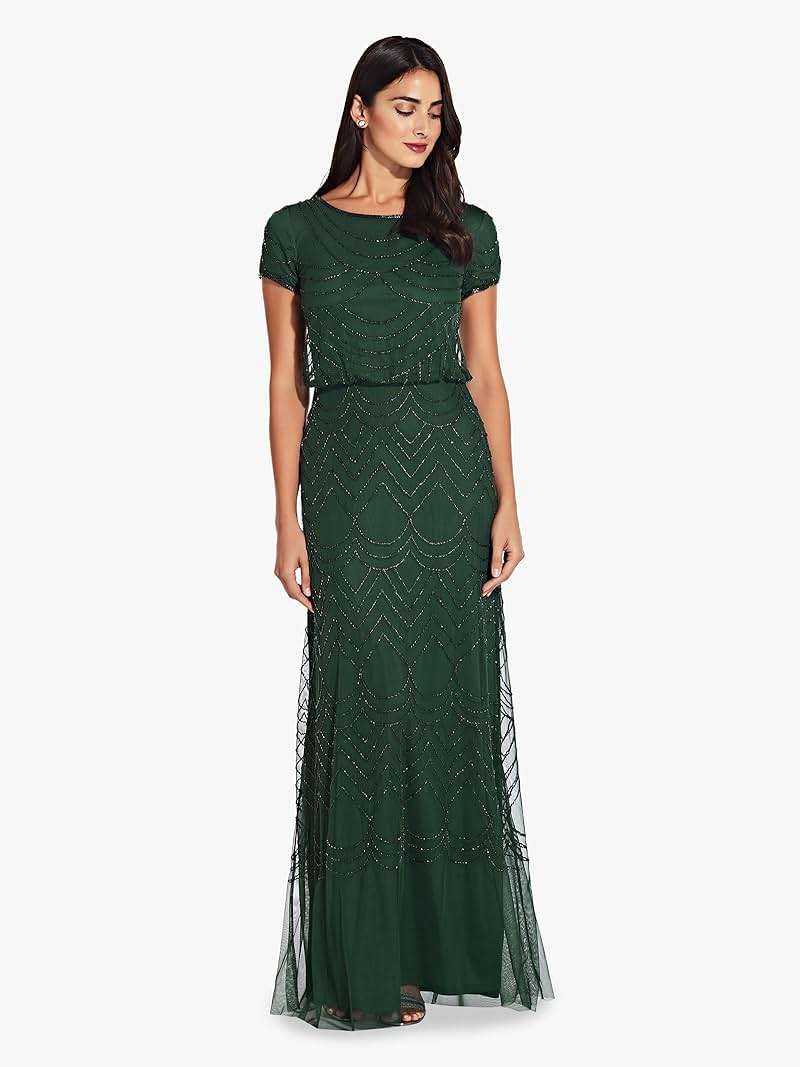 Adrianna Papell Womens Short Sleeve Blouson Beaded Gown - Image 4