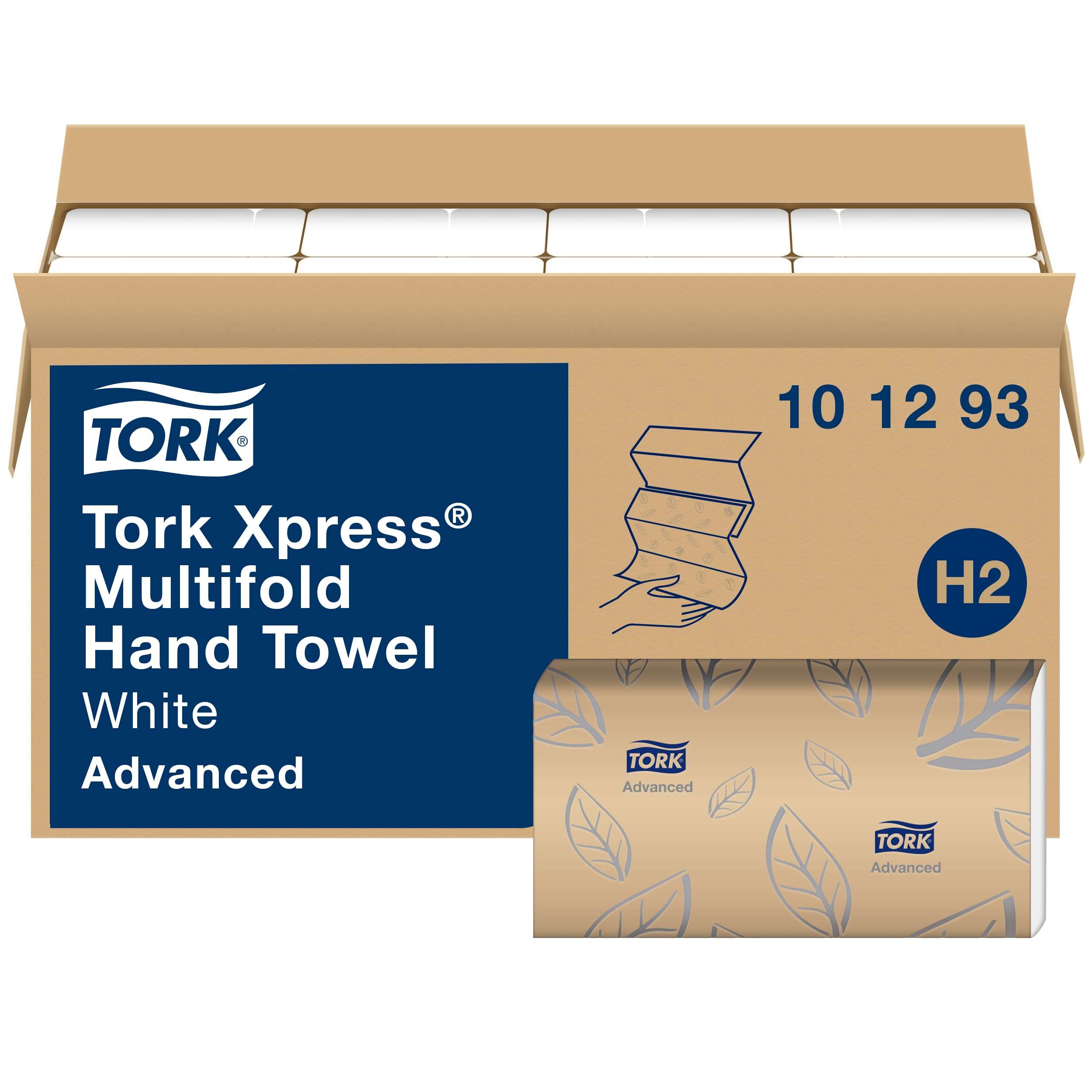 Tork Xpress Soft Multifold Hand Towel White with Grey Leaf Print, Absorbent, 189 Towels Per Pack, 16 Packs, Fits H2 Towel Dispensers - Image 1