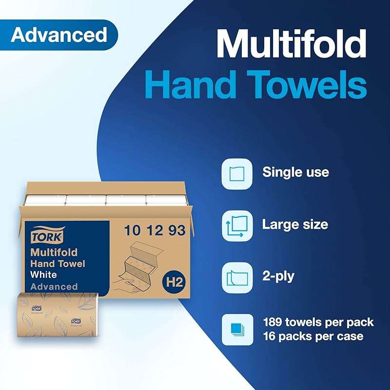 Tork Xpress Soft Multifold Hand Towel White with Grey Leaf Print, Absorbent, 189 Towels Per Pack, 16 Packs, Fits H2 Towel Dispensers - Image 3