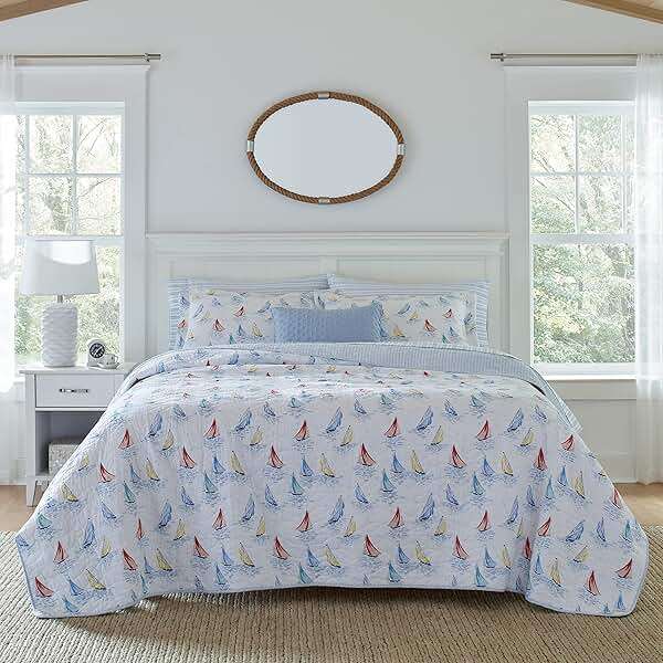 Laura Ashley - King Quilt Set, Cotton Reversible Bedding with Matching Shams, Home Decor Ideal for All Seasons (Ahoy Blue, King) - Image 1