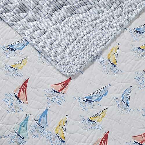 Laura Ashley - King Quilt Set, Cotton Reversible Bedding with Matching Shams, Home Decor Ideal for All Seasons (Ahoy Blue, King) - Image 3