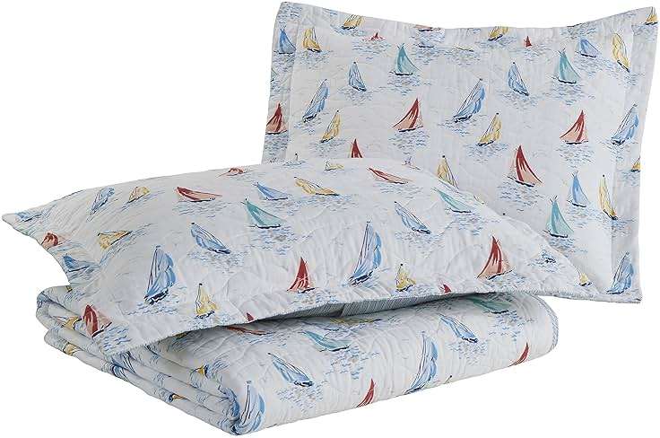 Laura Ashley - King Quilt Set, Cotton Reversible Bedding with Matching Shams, Home Decor Ideal for All Seasons (Ahoy Blue, King) - Image 6