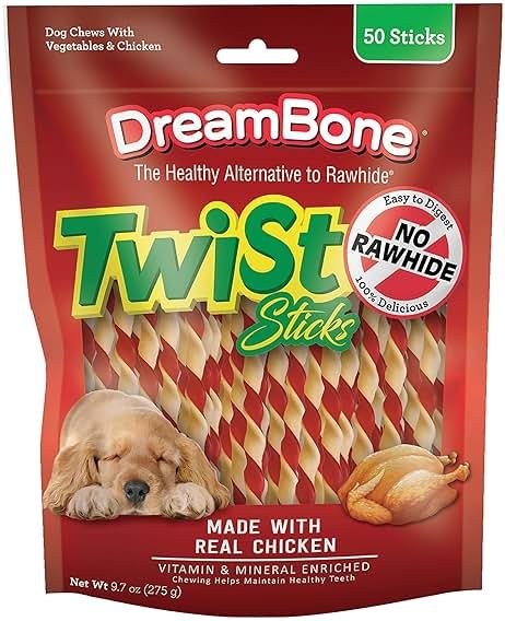 DreamBone Twist Sticks Chews for Dogs, Treat Your Dog to Easy-to-Digest Rawhide-Free Chews Made with Real Vegetables and Chicken, 50 Count - Product Image