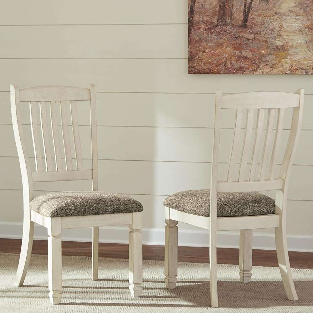 Signature Design by Ashley Bolanburg Dining Chairs Set of 2, Slat Back Cottage Side Chairs, Durable Wood Frame with Cushioned Seat, Ideal for Farmhouse Kitchens, Antiqued White - Image 2
