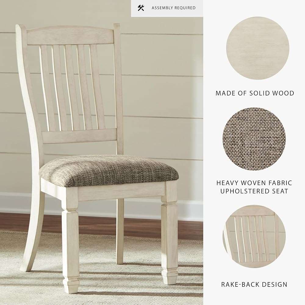 Signature Design by Ashley Bolanburg Dining Chairs Set of 2, Slat Back Cottage Side Chairs, Durable Wood Frame with Cushioned Seat, Ideal for Farmhouse Kitchens, Antiqued White - Image 4