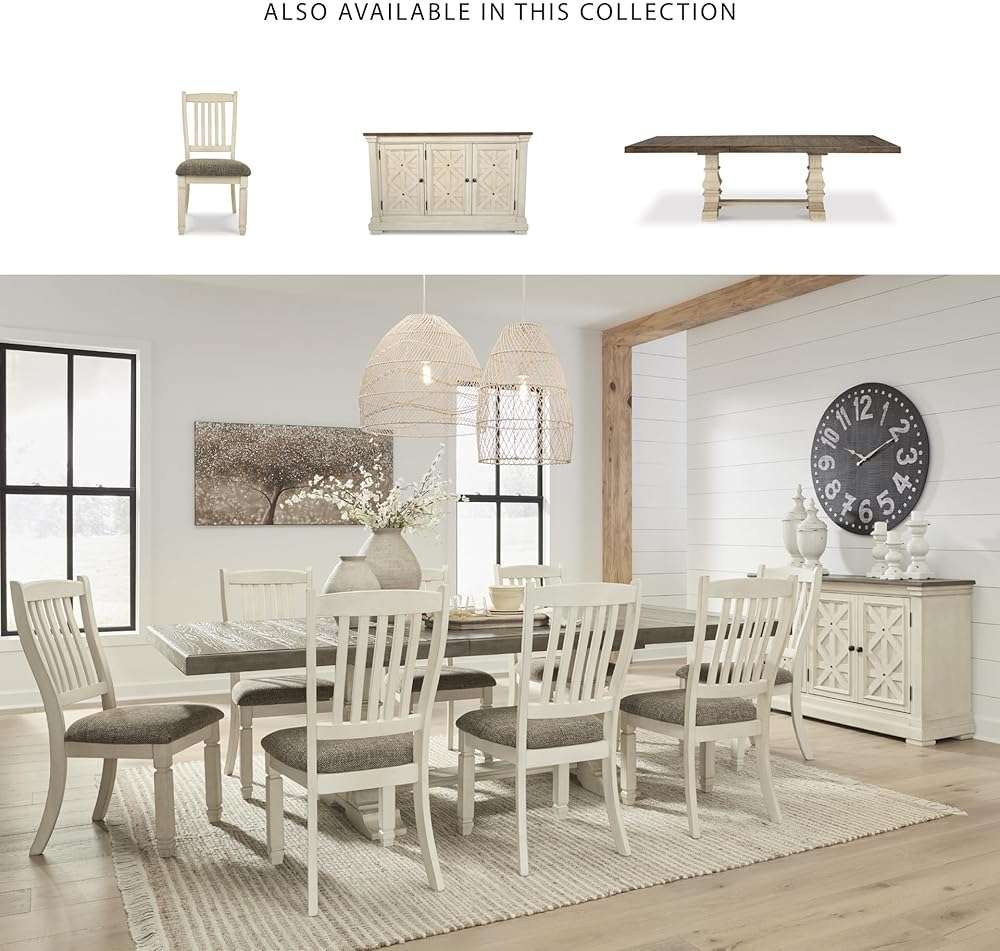 Signature Design by Ashley Bolanburg Dining Chairs Set of 2, Slat Back Cottage Side Chairs, Durable Wood Frame with Cushioned Seat, Ideal for Farmhouse Kitchens, Antiqued White - Image 6